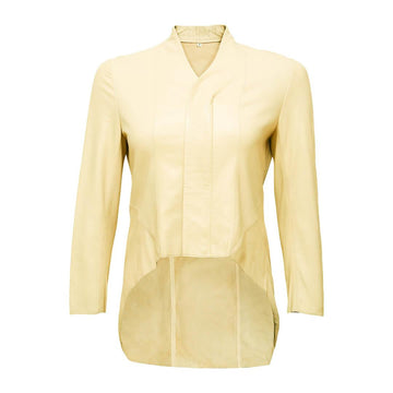 Hazel Cropped Leather Shirt with Lapel-Collar