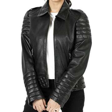 Dora Quilted Leather Jacket with Zipper-Cuffs