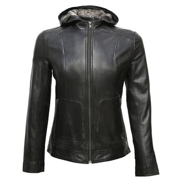 Hallen Black Leather Biker Hooded Jacket