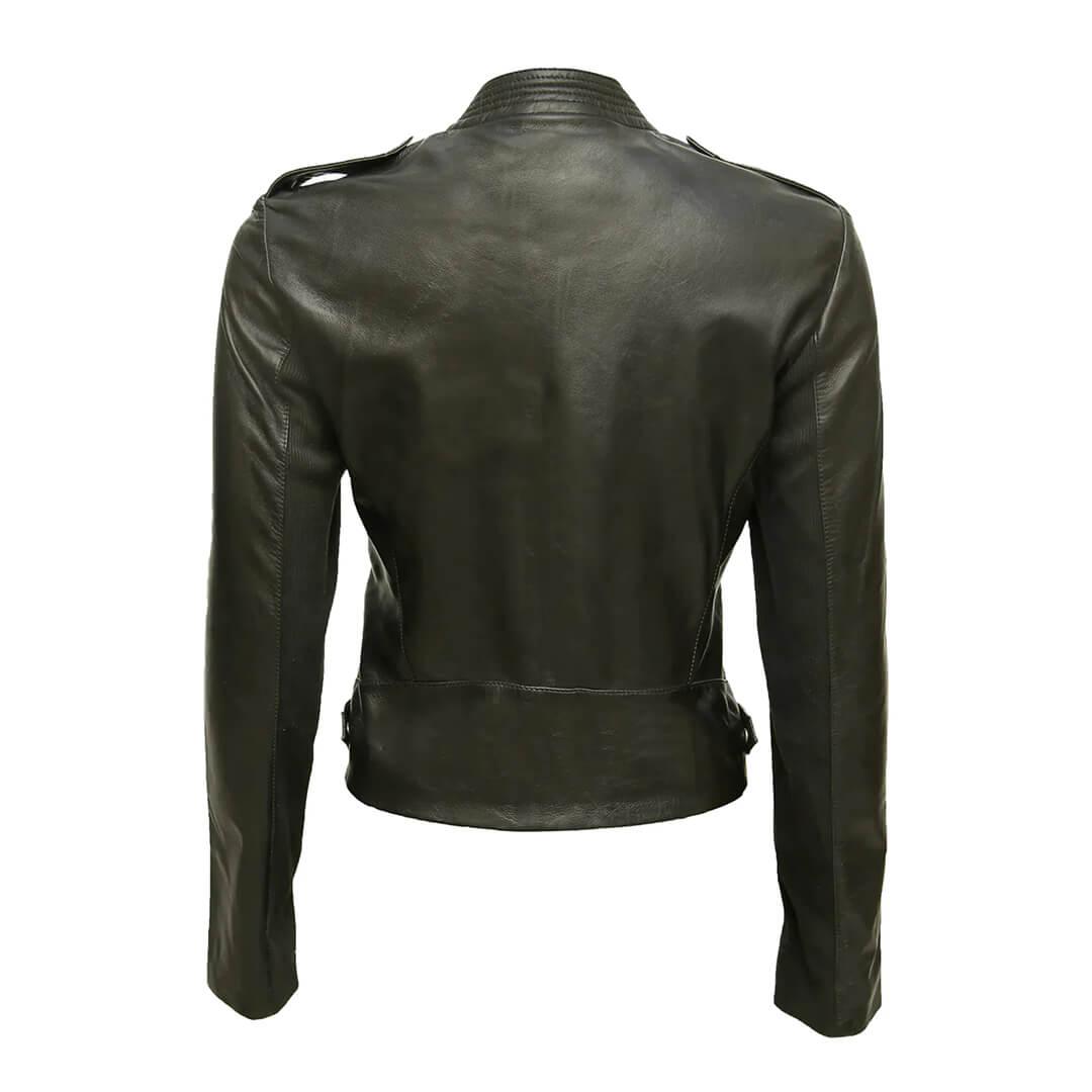 Anne Black Leather Biker Jacket with Dual-Zipper