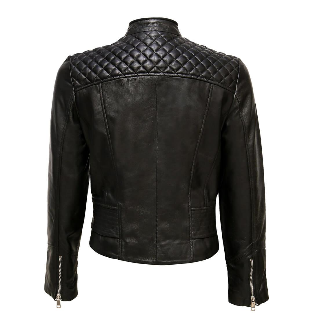 Camilla Quilted Black Leather Moto Jacket