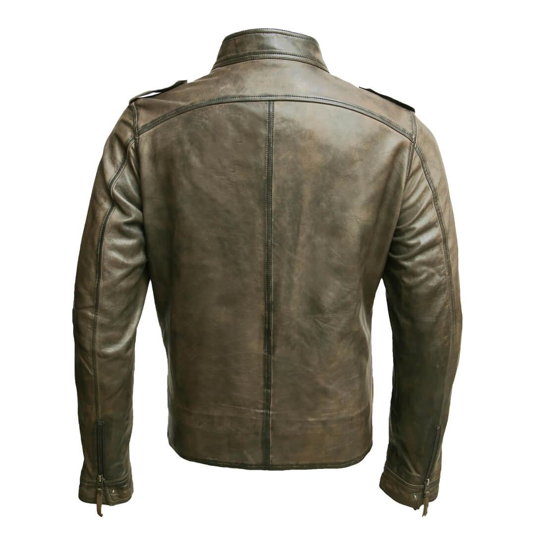 Carl Grey Leather Racer Jacket