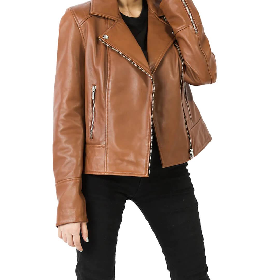 Britta Brown Leather Biker Jacket